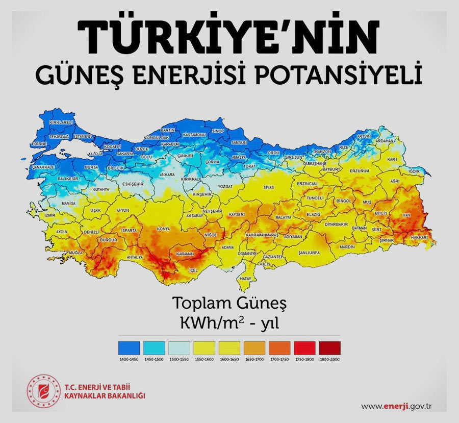 Türkiye'nin güneş haritası